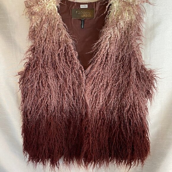 Ci Sono by Cavalini Burgundy Ombre Faux-Fur Vest Ladies Lg - Picture 14 of 14